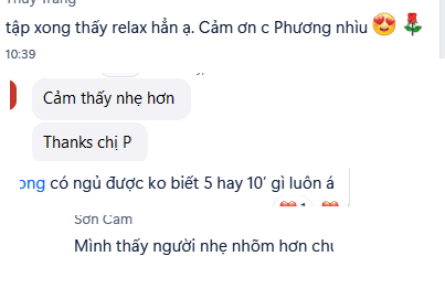 Phản hồi sau workshop: người tham gia cảm thấy nhẹ nhõm, relax và ngủ sâu hơn